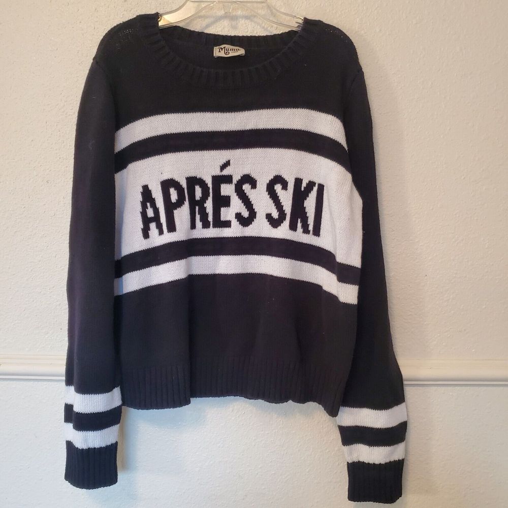 Show Me Your Mumu Sullivan Sweater Black Apres Ski Spell Out Womens Size L Large